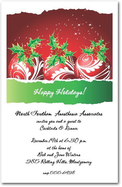 Images Of Holiday Party Invitations Red Swirl ornaments Holly Christmas Invitation