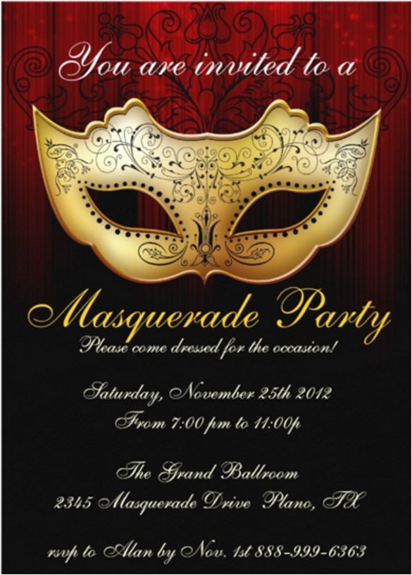 Invitation for Masquerade Party 18 Masquerade Invitation Templates Free Sample Example
