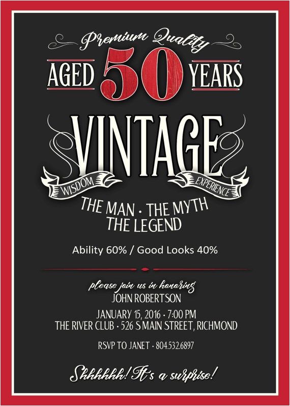 Invitation Ideas for 50th Birthday Party 50th Birthday Invitation for Men Jpeg Printable Aged