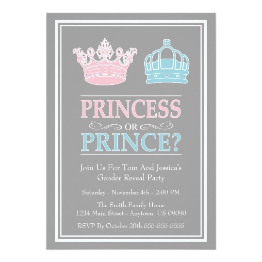 Invitations for Gender Reveal Party Princess or Prince Gender Reveal Party Invitations