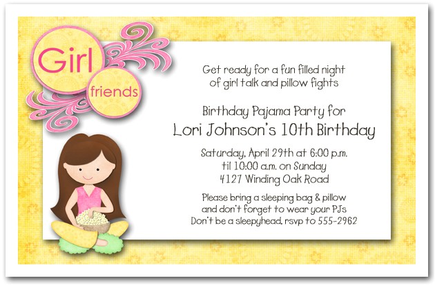 Invitations for Sleepover Party Templates Dark Hair Girl Pajama Party Sleepover Invitations Girls
