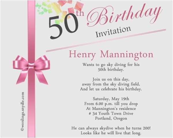 Invite to Birthday Party Wording 50th Birthday Invitation Wording Samples Wordings and