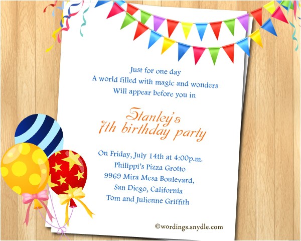 Invite to Birthday Party Wording 7th Birthday Party Invitation Wording Wordings and Messages