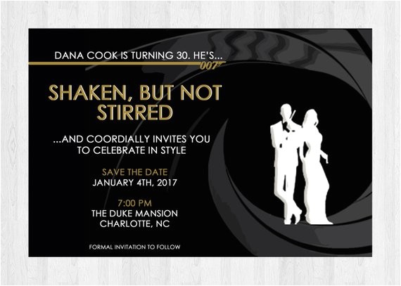 James Bond Party Invitation Wording 007 James Bond Birthday Invitation 007 Birthday Party