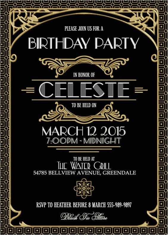 Jay Gatsby Party Invitation Gatsby Black and Gold Invitation Art Deco Hollywood Style