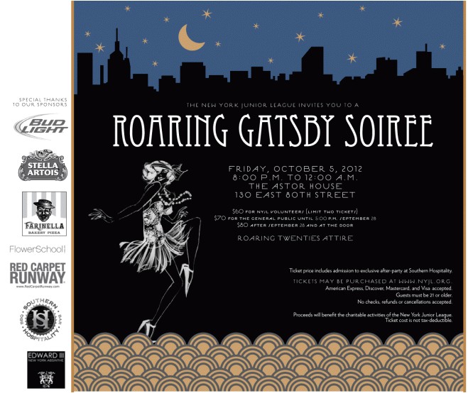 Jay Gatsby Party Invitation Invite New York Junior League 39 S Roaring Gatsby soiree
