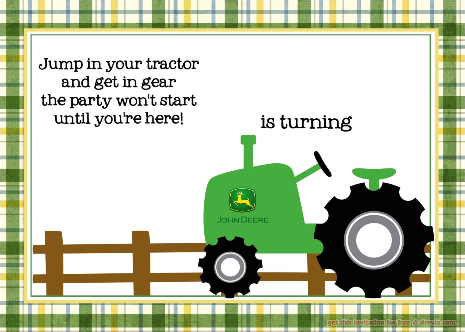 John Deere Tractor Birthday Party Invitations Free Printable John Deere Tractor Birthday Invitation