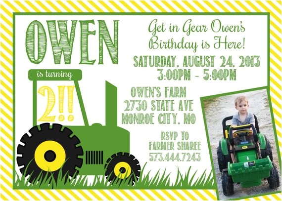John Deere Tractor Birthday Party Invitations John Deere Green Tractor Birthday Invitation by