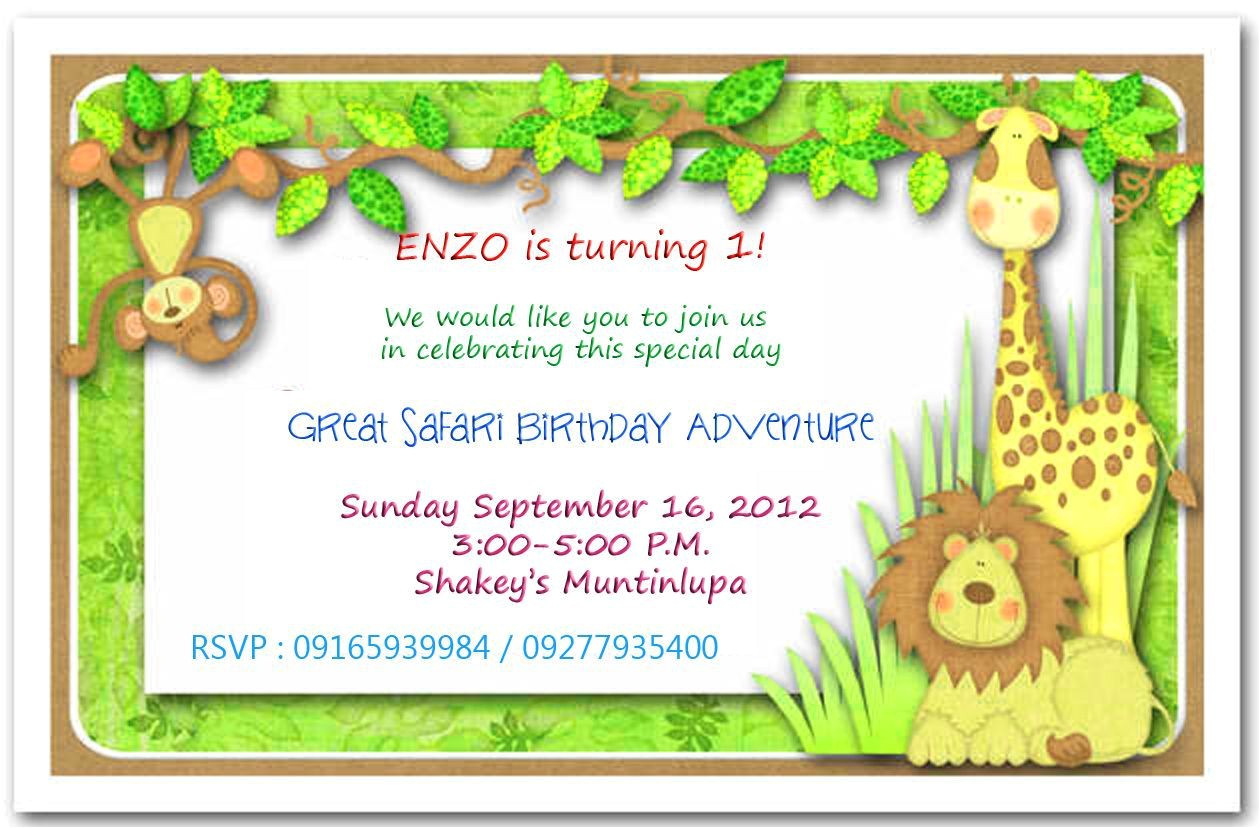 Jungle theme Party Invites Jungle themed 1st Birthday Invitations Safari themed