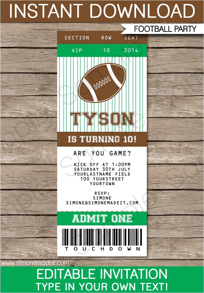 Kids Football Party Invitations Football Ticket Invitation Template Ticket Invitations