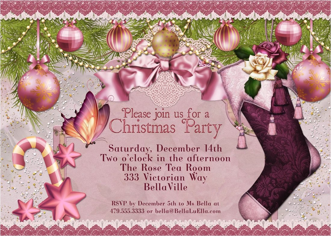 Ladies Christmas Party Invitations Christmas Party Invitation Victorian Christmas Card Ladies