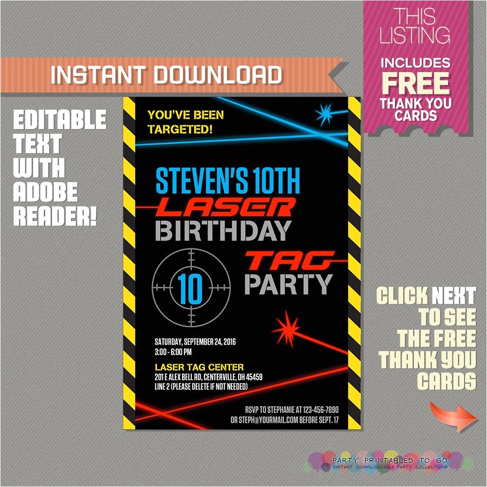 Laser Tag Party Invitations Free Laser Tag Invitation with Free Thank You Card Laser Tag