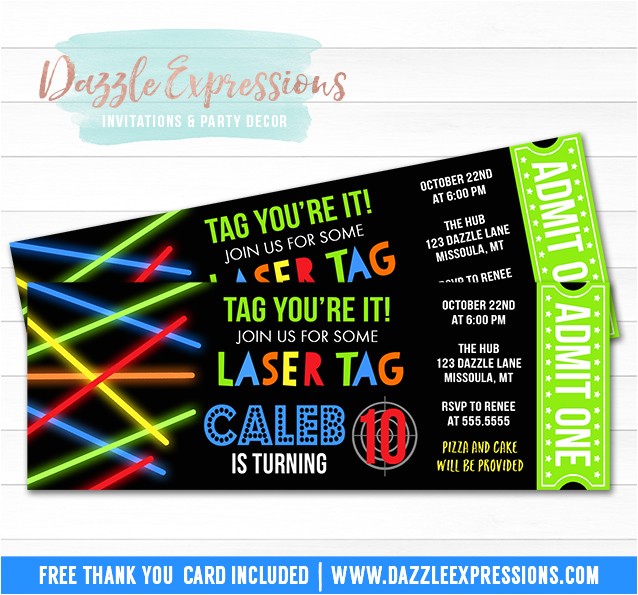 Laser Tag Party Invitations Free Printable Glow Laser Tag Ticket Birthday Invitation Kids