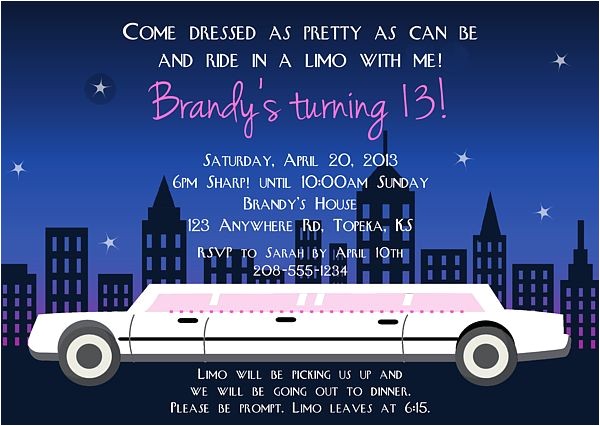 Limo Birthday Party Invitations 17 Best Images About Party Invitations On Pinterest