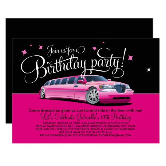 Limo Birthday Party Invitations Birthday Party Invitation Pink Limousine Zazzle Com