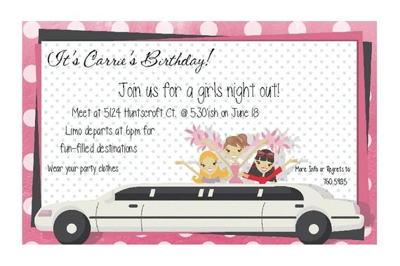 Limo Birthday Party Invitations Items Similar to Limo Girls Party Invitation Girls Teen