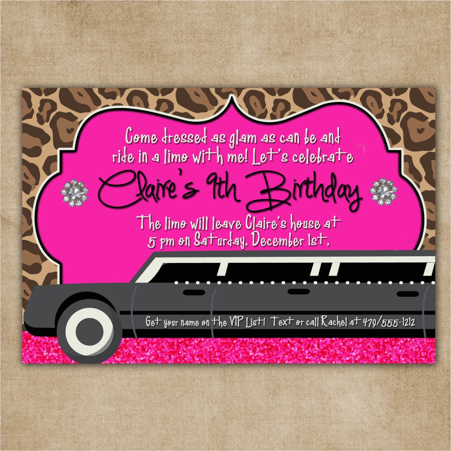 Limo Birthday Party Invitations Limo Glam Birthday Digital Invitation