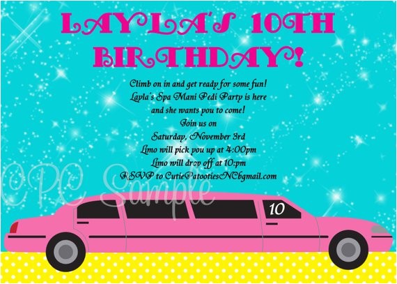 Limo Birthday Party Invitations Pink Limousine Birthday Invitation Printable Party Invite