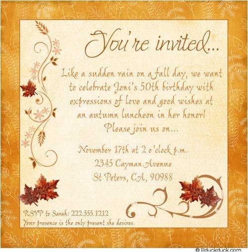 Lunch Party Invitation Wording Chic Fall Birthday Invitations Woman 39 S orange event Colors