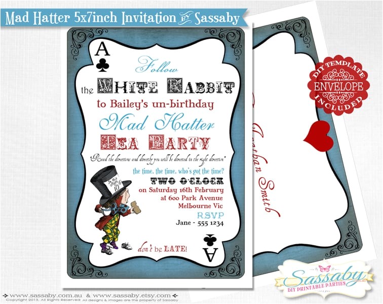 Mad Hatter Tea Party Invitations Free Printable Free Mad Hatter Template Invitation