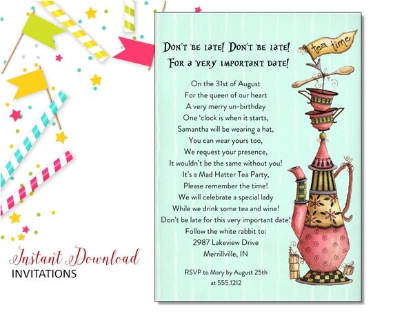 Mad Hatter Tea Party Invitations Free Printable Mad Hatter Invitation Birthday Tea Party Printable