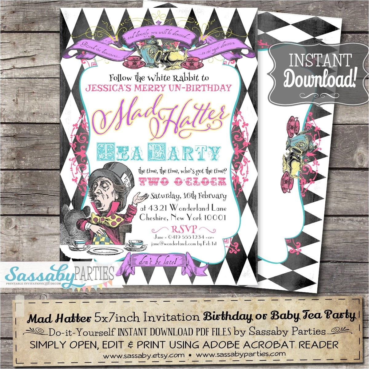 Mad Hatter Tea Party Invitations Free Printable Mad Hatter Tea Party Invitation Instant Download