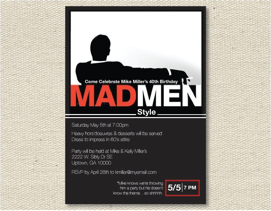 Mad Men Party Invitations Custom Birthday Party Invitations Mad Men Invites by