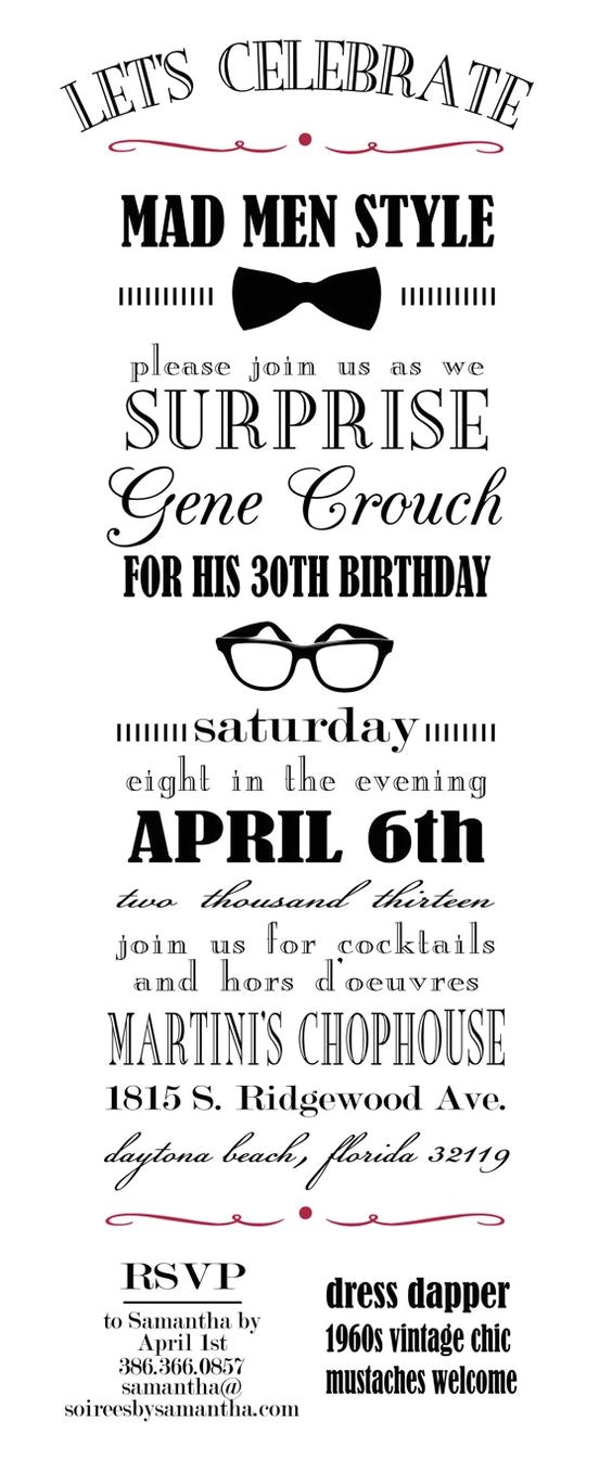 Mad Men Party Invitations Mad Men Party Men Party and Mad Men On Pinterest