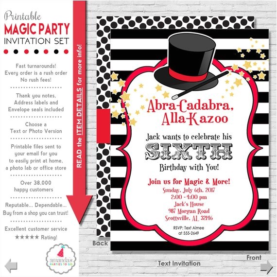 Magic Party Invites Magic Party Invitation Magic Birthday Invitation Magic