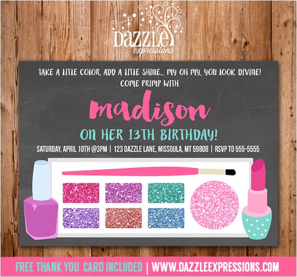 Makeup Party Invitations Free Printable Chalkboard Glamour Girl Makeup Birthday