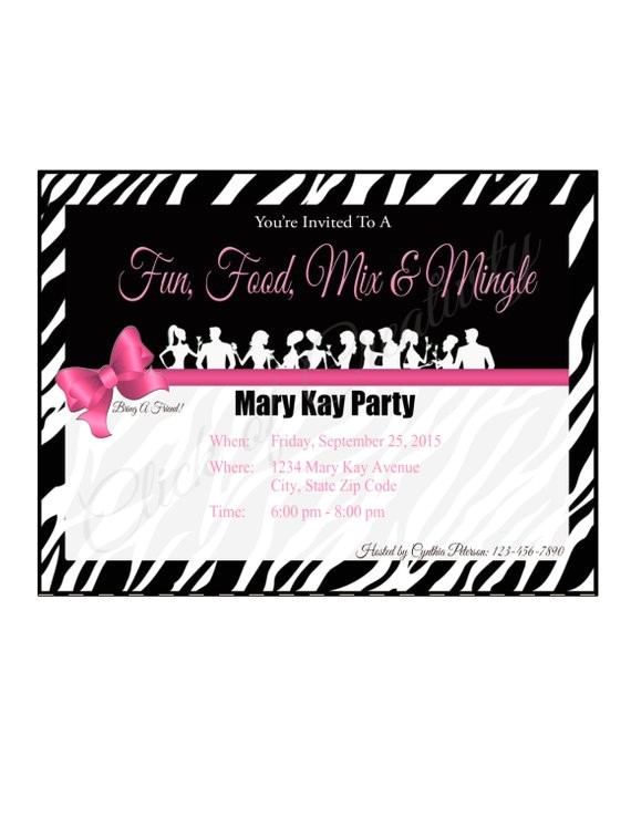 Mary Kay Party Invites Mary Kay Zebra Party Invitation