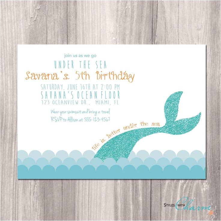 Mermaid Pool Party Invitation Wording Mermaid Birthday Invitation Little Mermaid Invitation