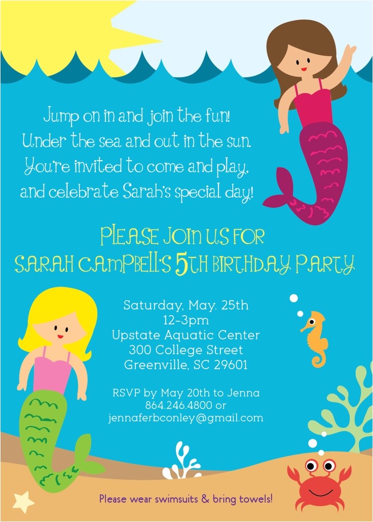 Mermaid Pool Party Invitation Wording Mermaid Birthday Party Invitation Printable Girl Under