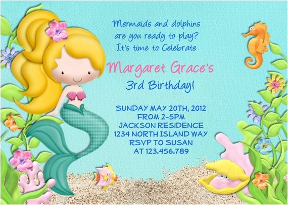 Mermaid Pool Party Invitation Wording Mermaid Birthday Party Invitation Under the Sea Birthday