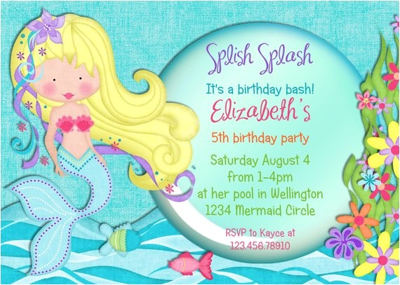 Mermaid Pool Party Invitation Wording Pretty Mermaid Birthday Party Invitation Fish Under the