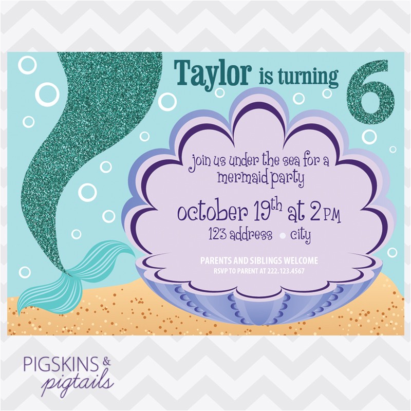 Mermaid themed Party Invitations Mermaid Birthday Party Invitation Pigskins Pigtails Mermaid themed Party Invitations Mermaid Birthday Party Invitation Pigskins Pigtails