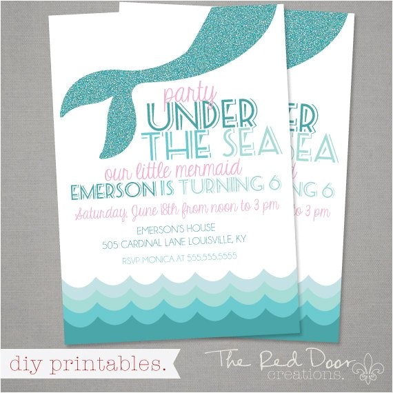 Mermaid themed Party Invitations Mermaid theme Birthday Invitation Party by thereddoorcreations Mermaid themed Party Invitations Mermaid theme Birthday Invitation Party by thereddoorcreations