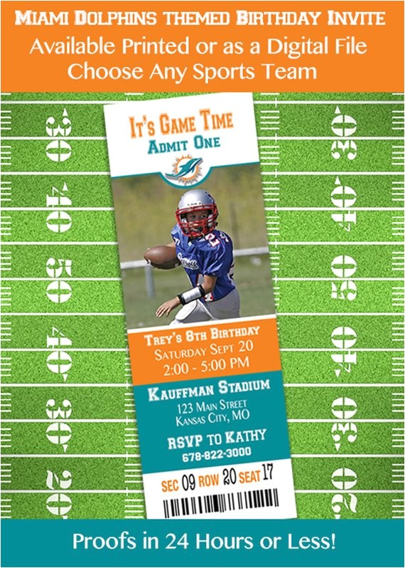Miami themed Party Invitations Items Similar to Miami Dolphins themed Birthday Invitation