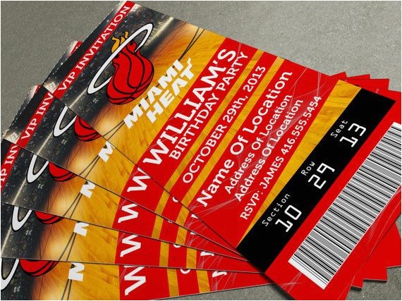 Miami themed Party Invitations Miami Heat Birthday Party event Ticket Invitation 2 5 Quot X