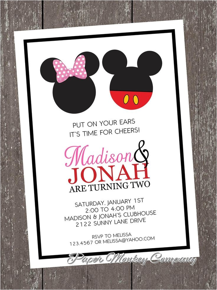 Mickey and Minnie Joint Birthday Party Invitations Mickey and Minnie Mouse Birthday Invitation by