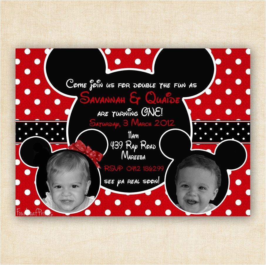 Mickey and Minnie Joint Birthday Party Invitations Mickey and Minnie Mouse Twin Birthday Party Invitation