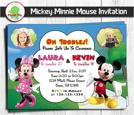 Mickey and Minnie Joint Birthday Party Invitations Minnie Mouse and Mickey Mouse Double Birthday Invitation Twins