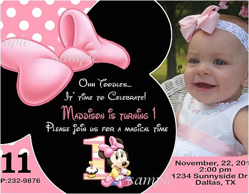 Minnie Mouse 1 Year Old Birthday Party Invitations 20 Printed Baby Minnie Mouse First Birthday Party