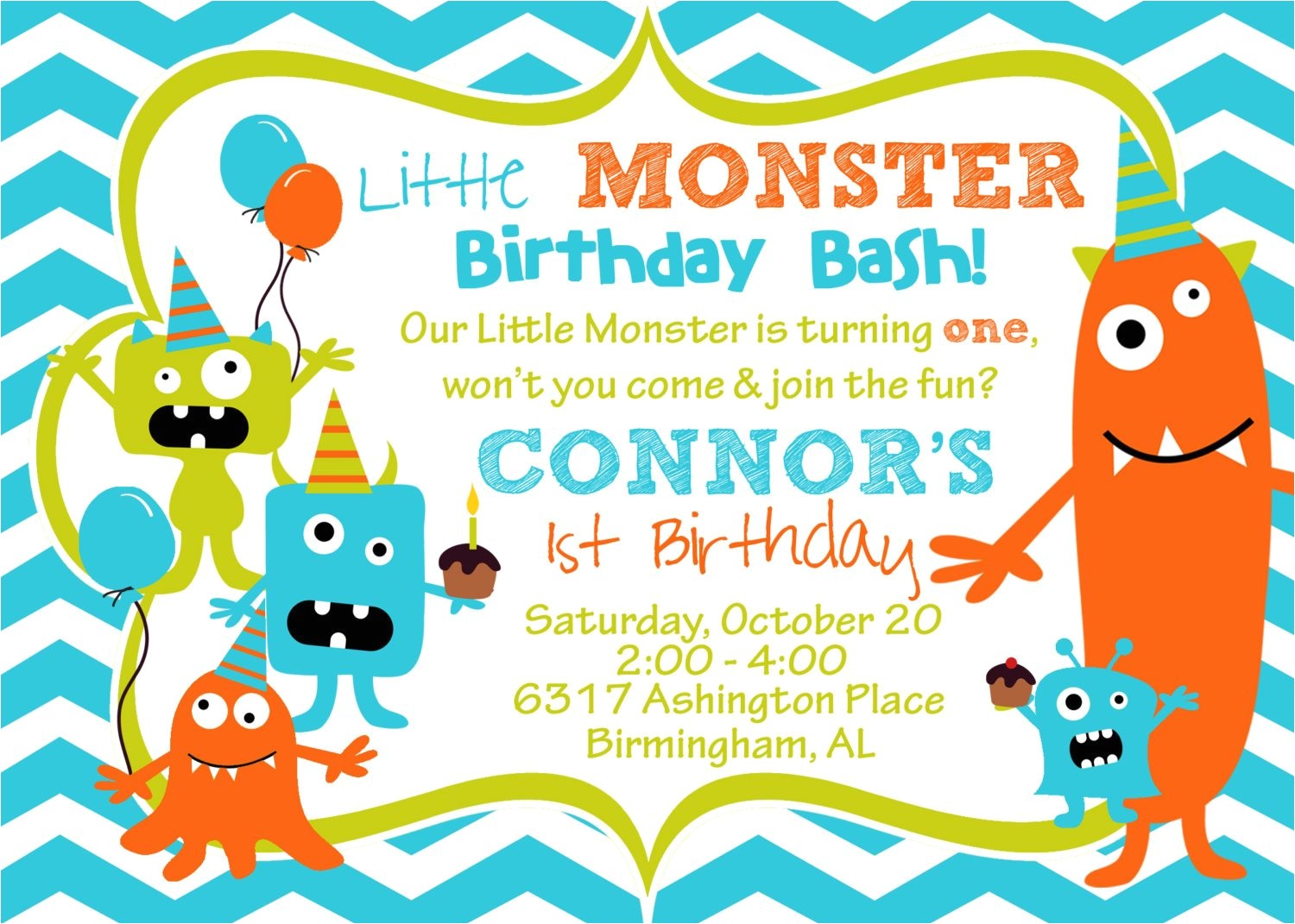 Monster theme Party Invitations Cupcake Monster Bash Birthday Party by Burleygirldesigns