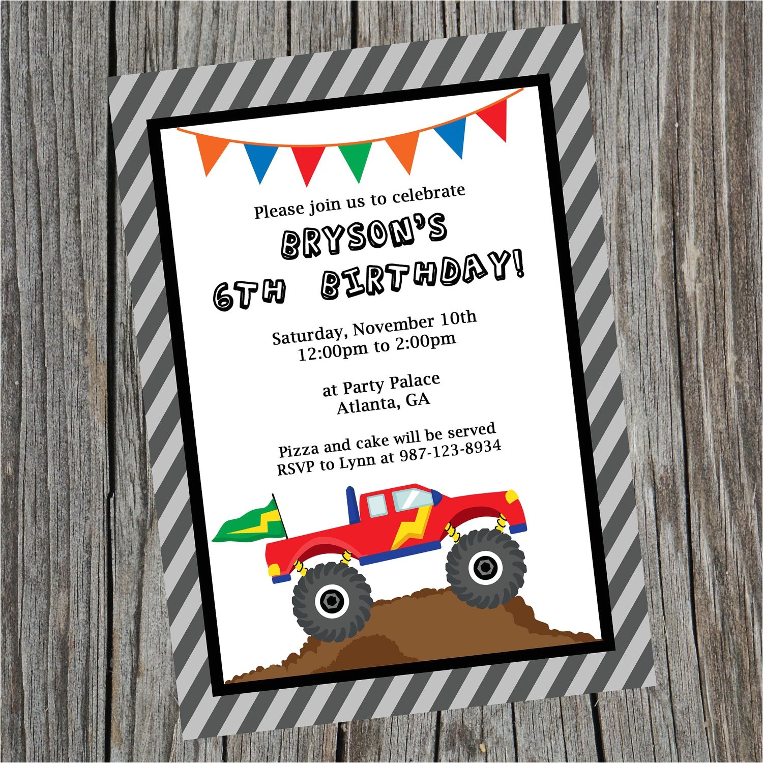 Monster theme Party Invitations Custom Printable Monster Truck Birthday Party Invitation