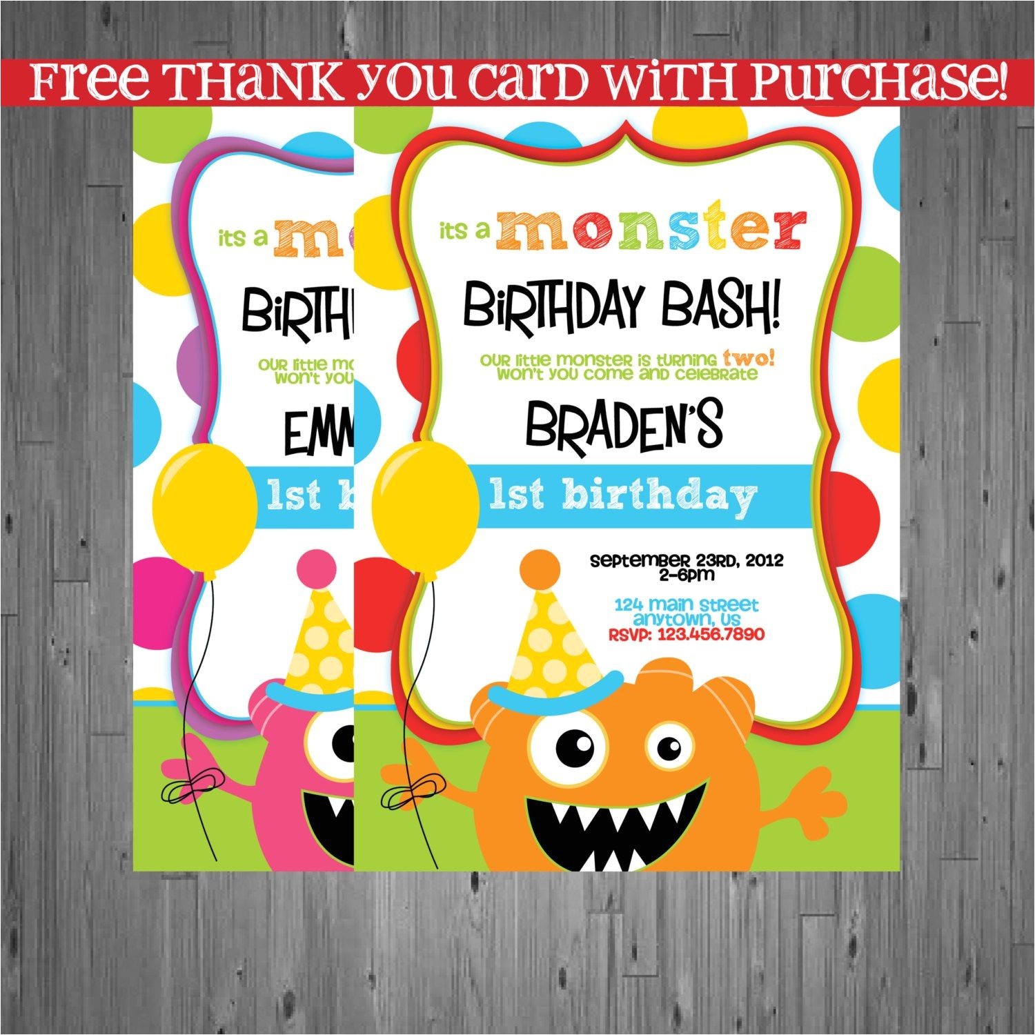 Monster theme Party Invitations Monster Birthday Invitation First Birthday by Abbyreesedesign