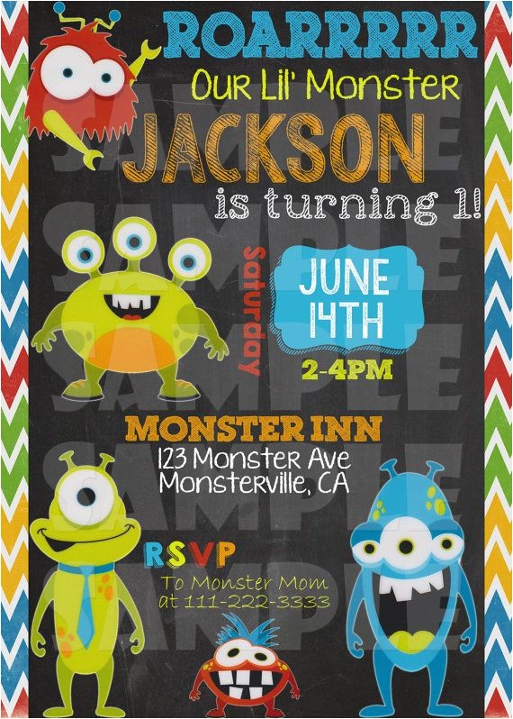 Monster theme Party Invitations Monster Birthday Invitation Quot Little Monster Invitation