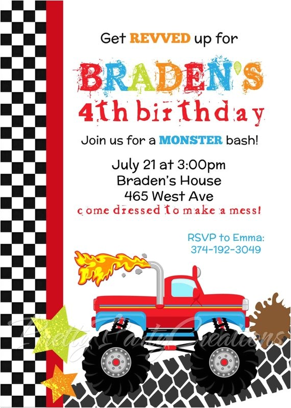 Monster Truck Party Invitations Free Monster Truck Invitation You Print by Pretty Party