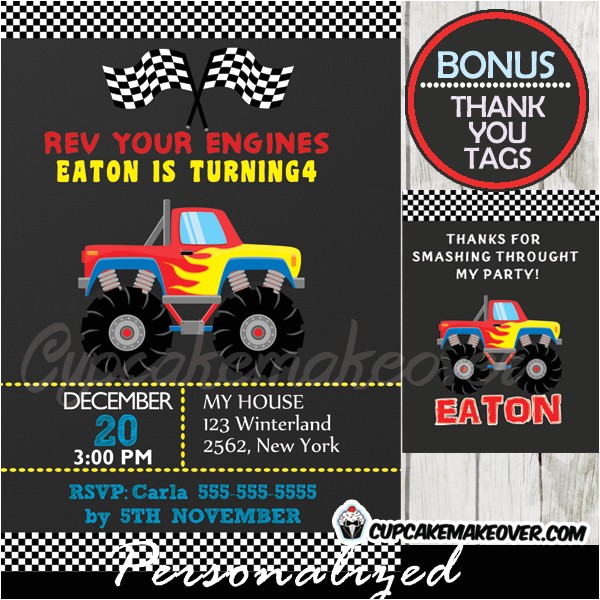 Monster Truck Party Invitations Free Red Monster Truck Party Ticket Invitations Personalized