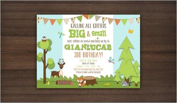 Nature themed Birthday Party Invitations Items Similar to Printable Critter Birthday Invitation